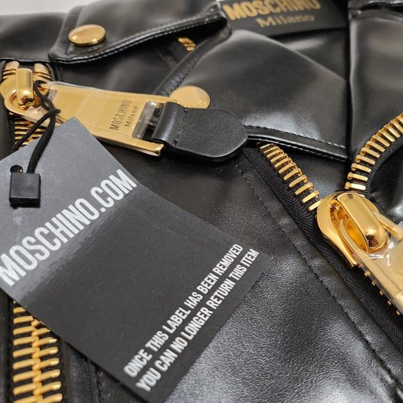 MOSCHINO COUTURE Macro Biker Bag GIANT Black Motorcycle Jacket Shoulder Purse - Picture 10 of 16